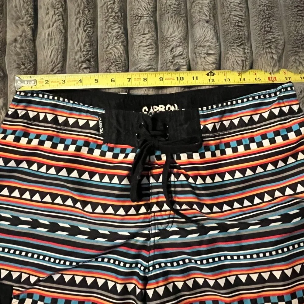 Board Shorts Men's Tribal Aztec Striped Drawstring Lined Swim Trunks Size L